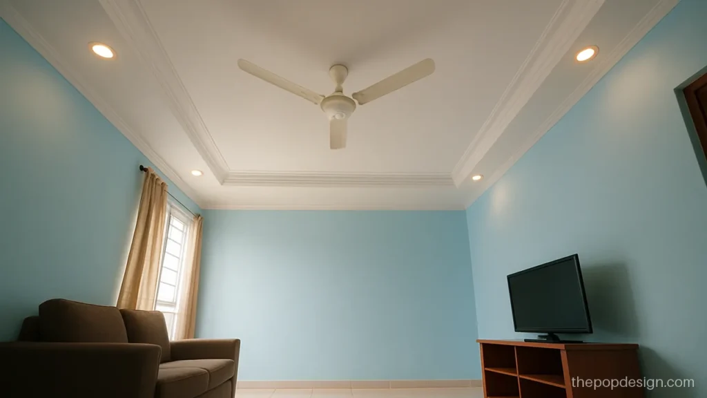 Simple POP design for living room with a narrow border and four spots