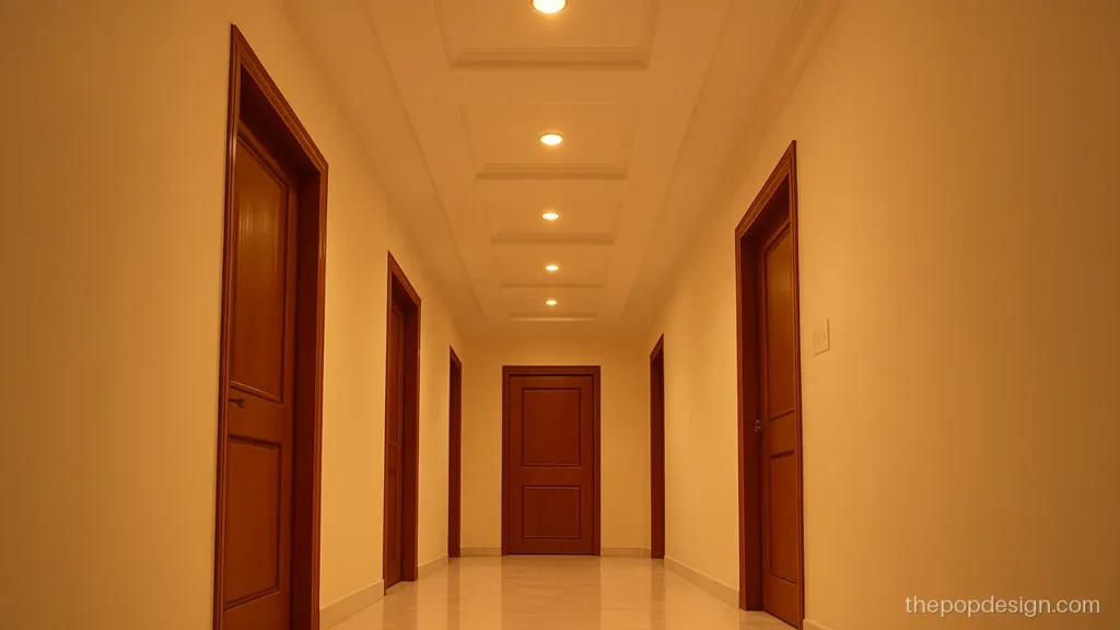 Home gallery pop design with repeating square recesses and spot lights