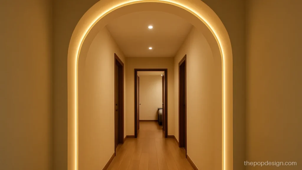 Passage pop design with an arched POP entry and flat ceiling