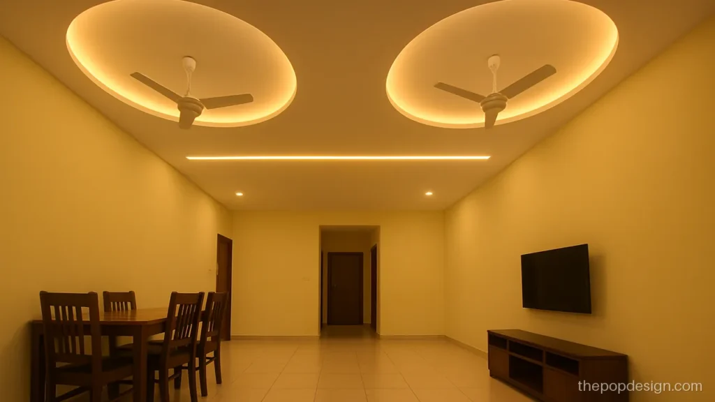 Pop design for lobby two fan layout with twin circle recesses