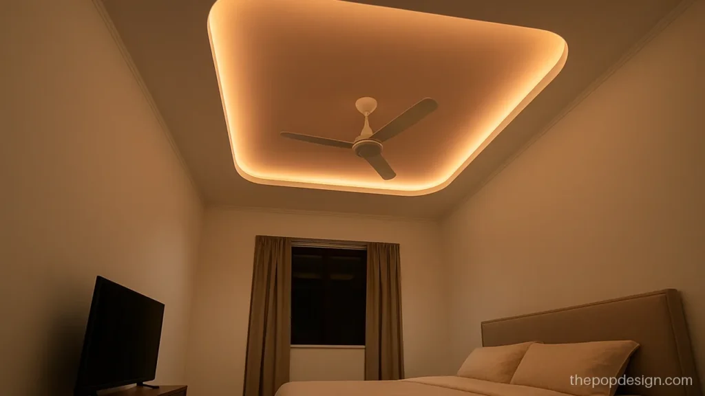 Aesthetic POP ceiling design with rounded corners and a blush pink recess
