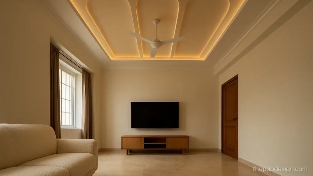 Aesthetic pop design for hall with soft arch panels in beige