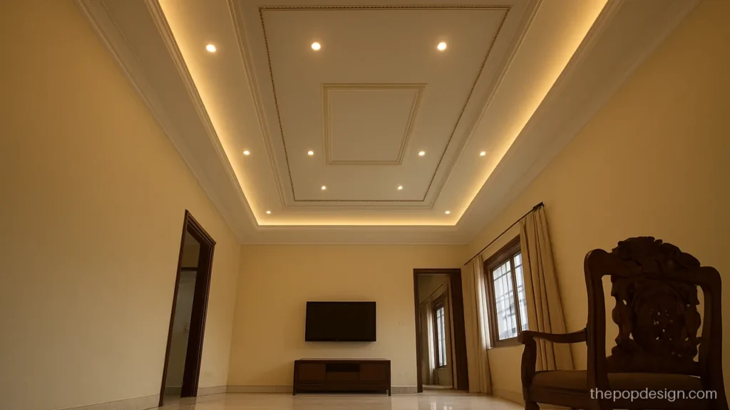 Classic pop design for hall with panel frames in ivory and gold