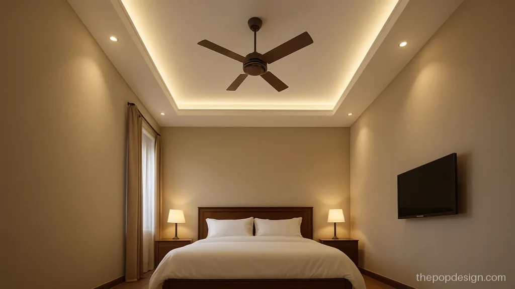 Pop gypsum ceiling design with two steps in a bedroom