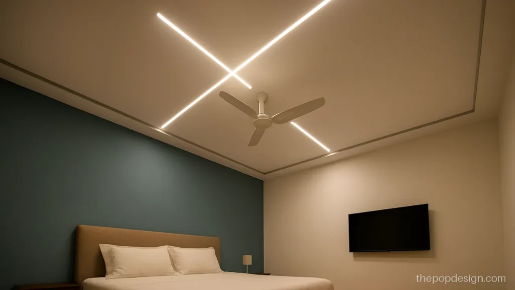 Modern pop design for room with crossing linear profile lights