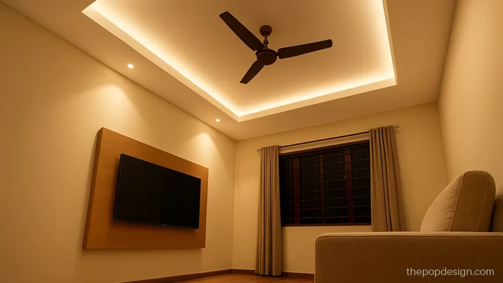 Modern pop design for hall with a deep step over the TV side
