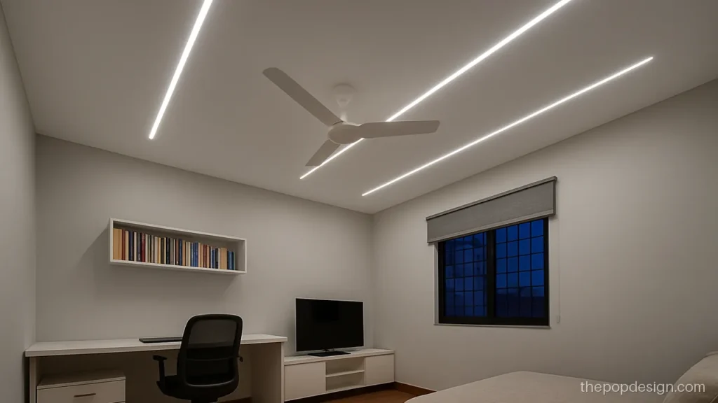 Pop design for room modern with three diagonal linear light lines