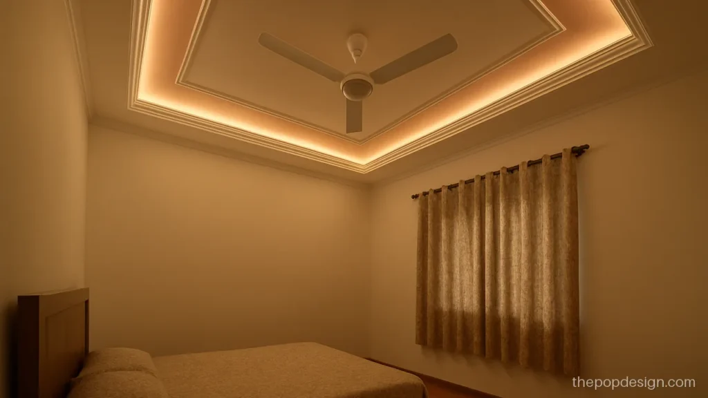 Bedroom pop molding design colour with dusty pink border and white beads