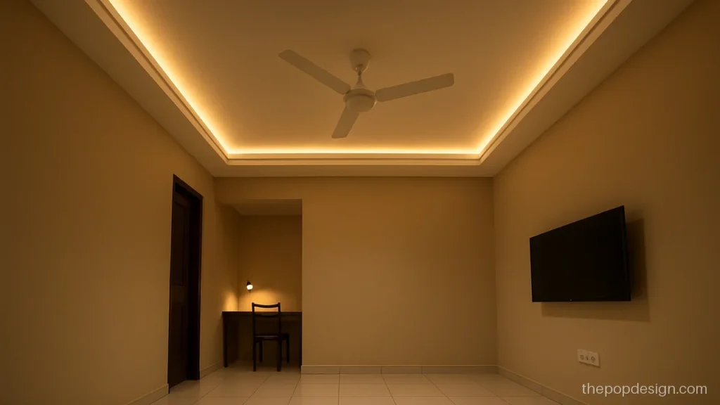 Pop ceiling molding design with a stepped border and recessed groove