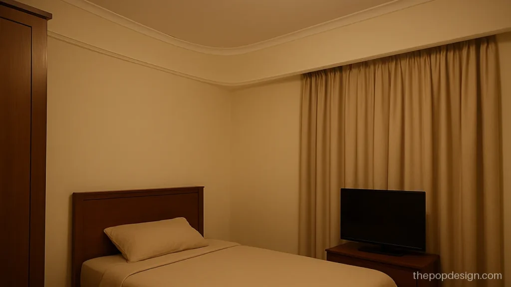 Pop cornice molding design with a smooth cove curve in a cream room