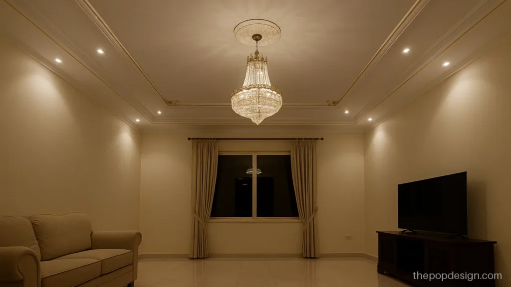 Golden pop border design colour on a white hall ceiling