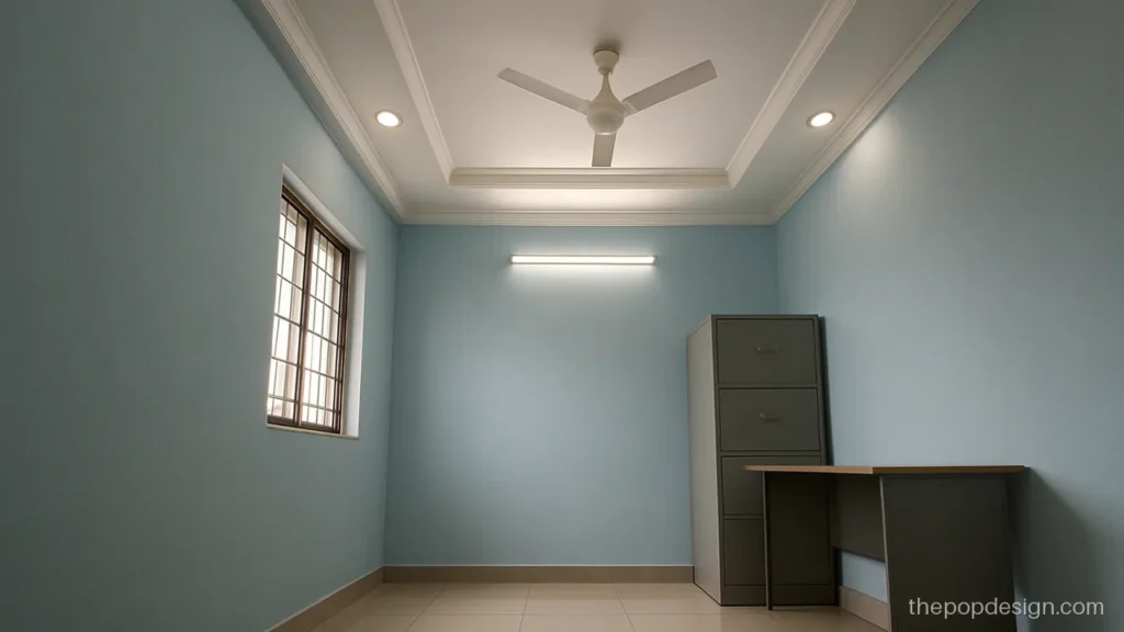 Simple office pop ceiling design for a small cabin with border and spots
