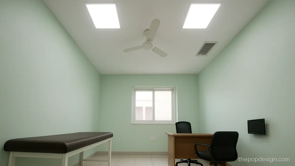 Pop design for clinic with flat panels and cool light for easy cleaning