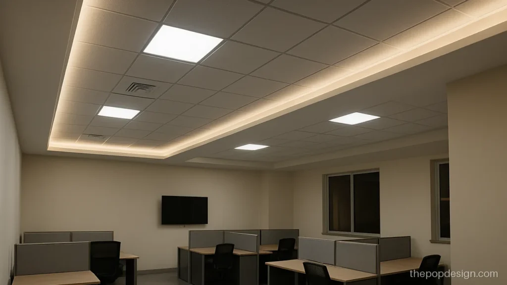 Office POP ceiling design with POP border and grid tile centre