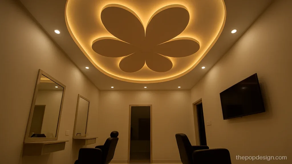 Beauty parlour pop design with soft flower recess and warm light