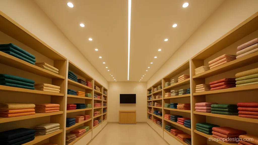 Pop design for shop with spot light rows over clothing racks