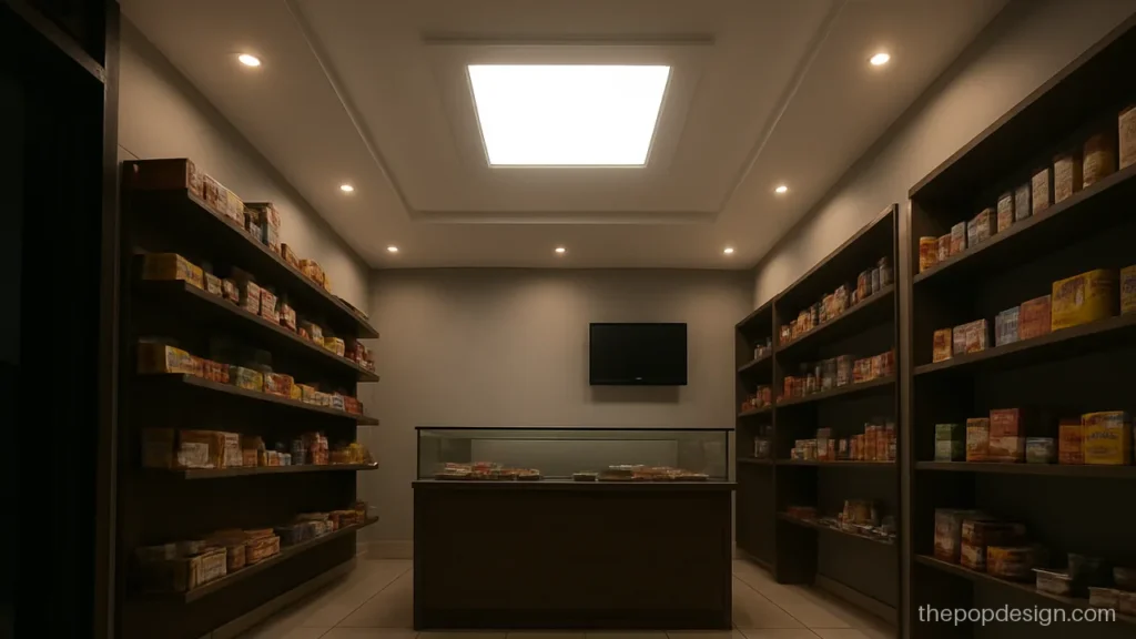 Simple POP design for shop with a border and bright centre over the counter