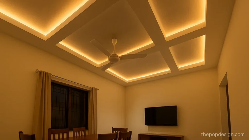 Plus minus pop design that uses existing beams as the raised part