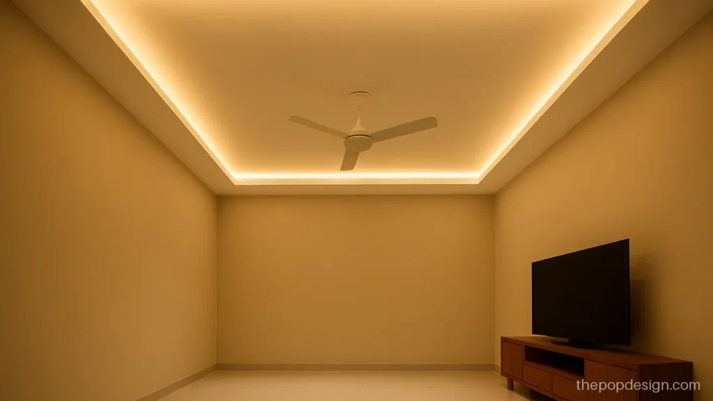 Pop plus minus design with deep warm cove light around a large rectangle