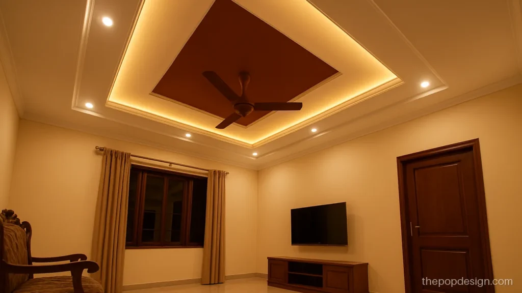 Plus minus POP design with maroon recessed panel and white raised border