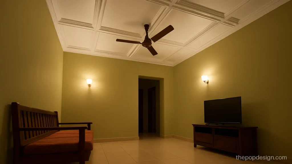 Hall latest plus minus POP design without ceiling drop with moulding squares