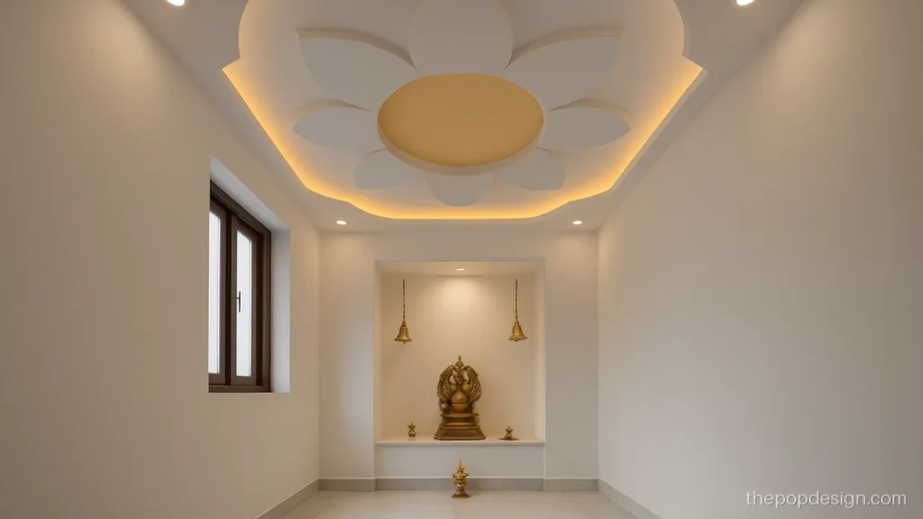 Mandir pop design plus minus with an octagon and petal pattern ceiling