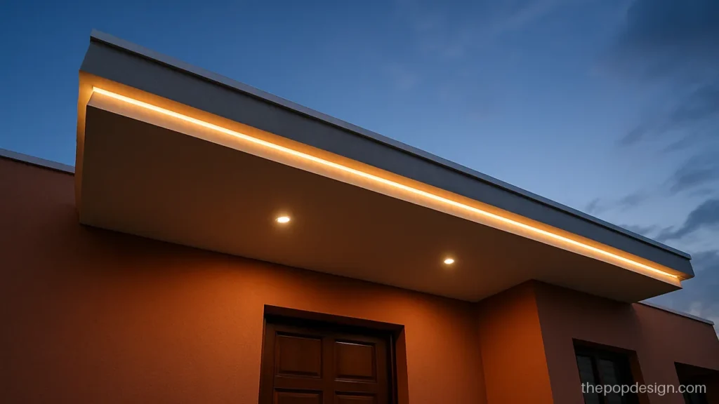 Plus minus front chajja POP design with a warm light line along the edge