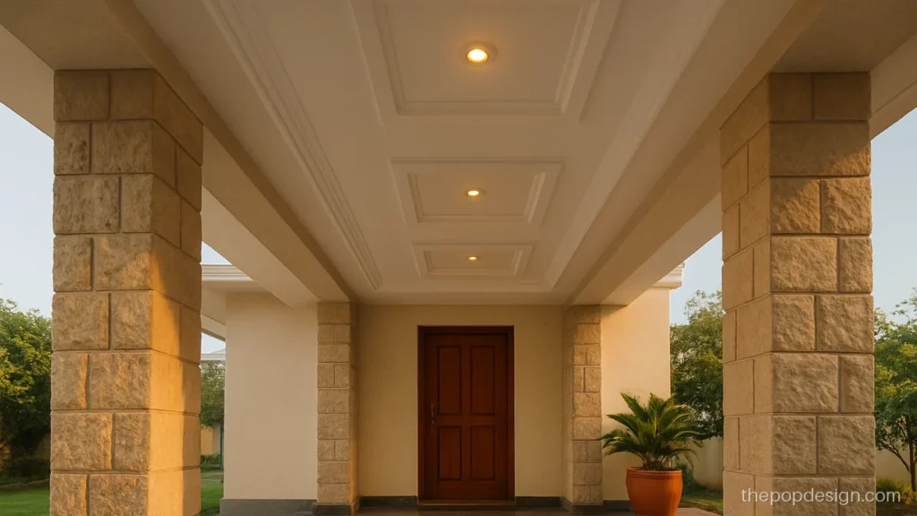 Modern porch POP design with stepped squares between two front pillars