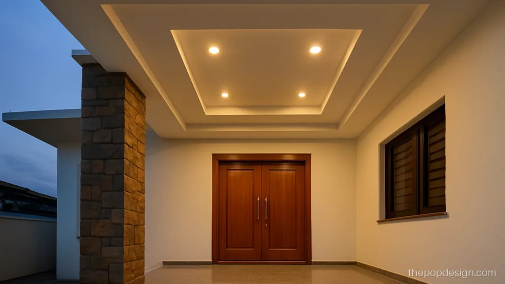 Porch new modern POP plus minus design with two offset boxes and warm light