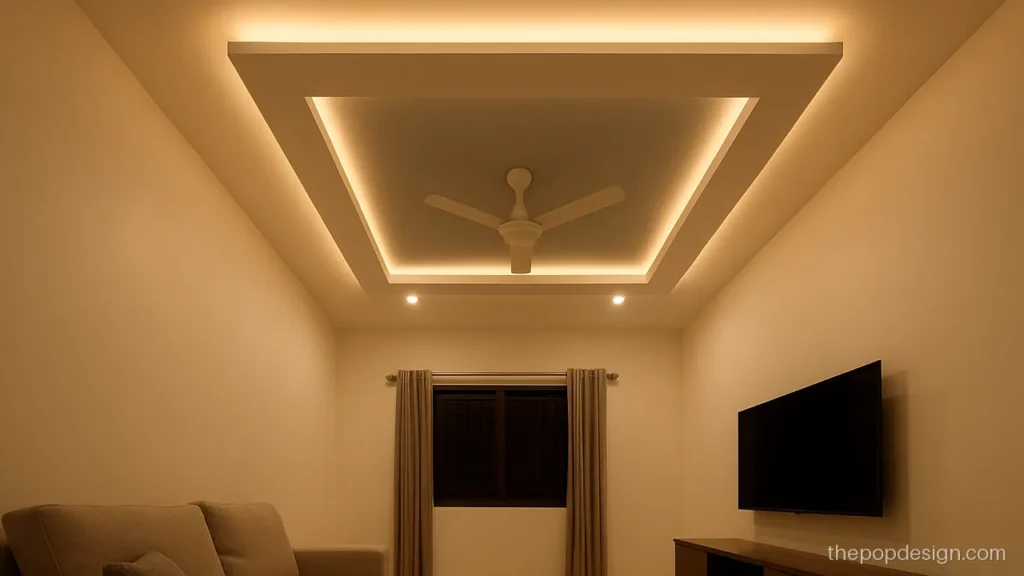 Concealed light POP design plus minus with grey recess and warm glow