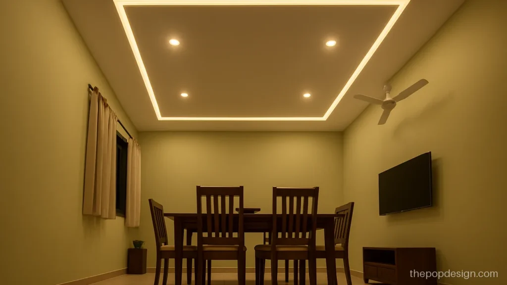 Pop design light combo with spots and a profile line over the dining area
