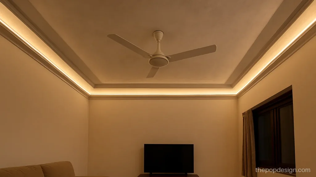 Cement pop design with a stepped plaster border painted light grey