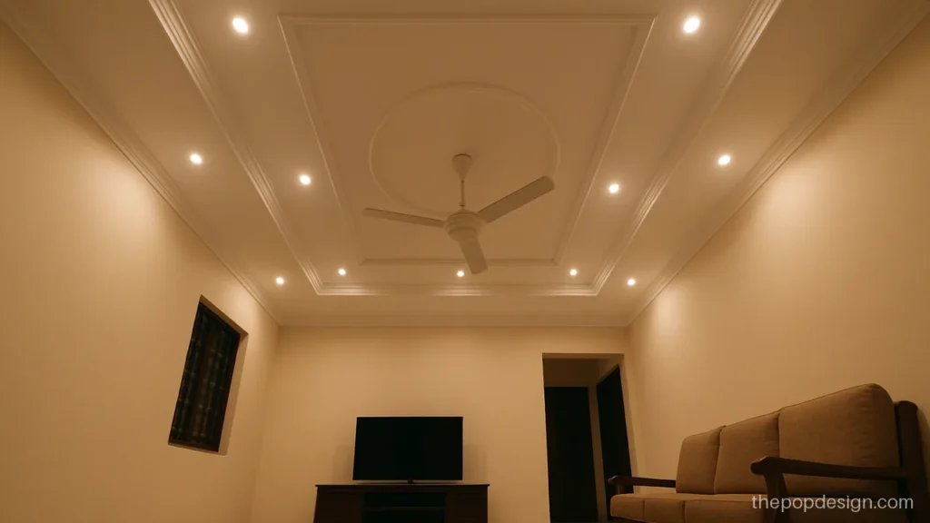 Hall cement POP design with a circle inside a rectangle on the slab