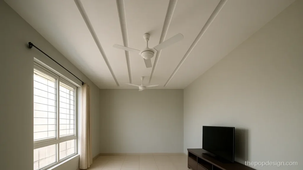 Roof modern simple POP design hall ceiling with long linear grooves