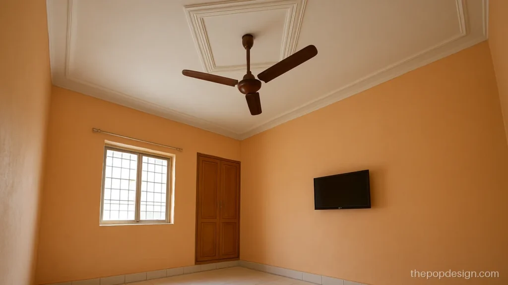 Pop simple ceiling cement plaster design with a diamond in the centre