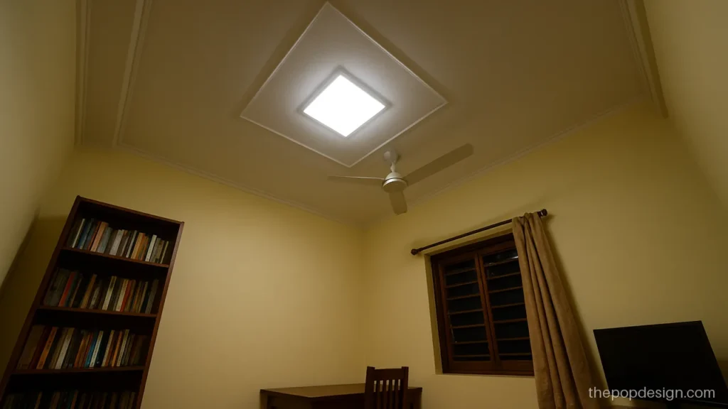 Pop design in roof of a room with a surface panel light square