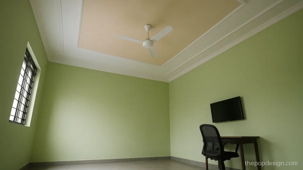 Simple pop design for roof in a room with thin moulding rectangle