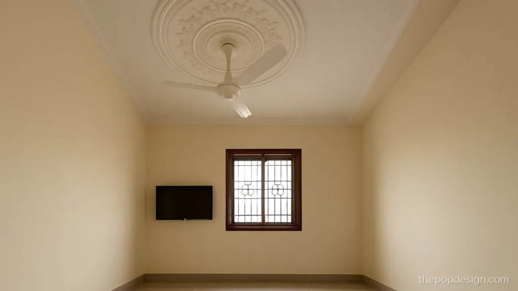 Pop design on roof with a round medallion around the fan point