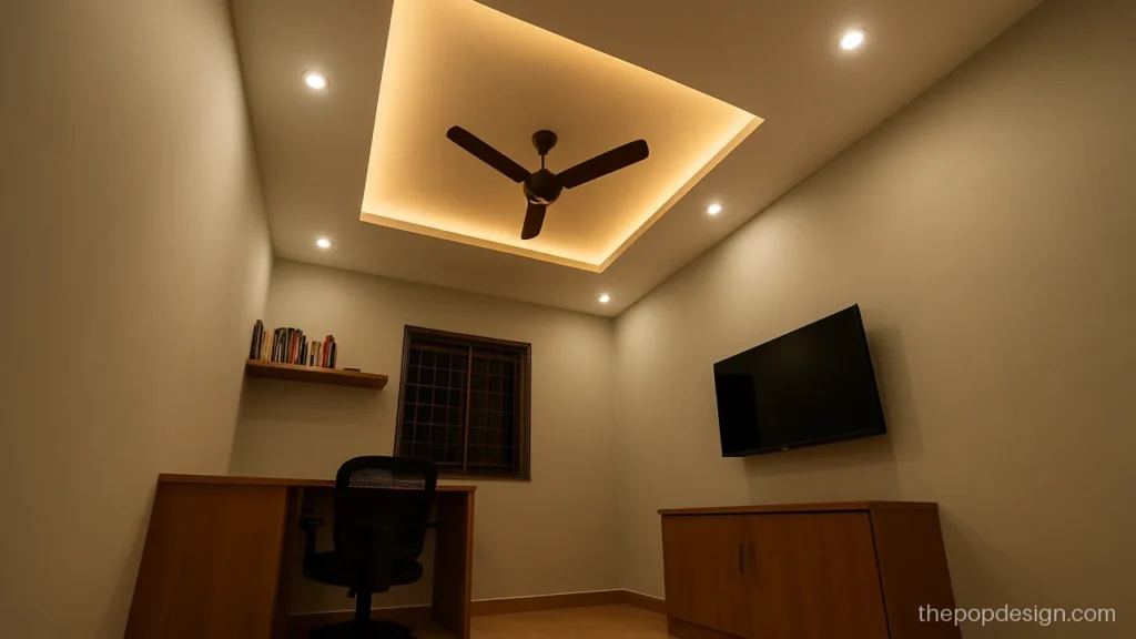 10x10 pop design with a small square recess and four spot lights