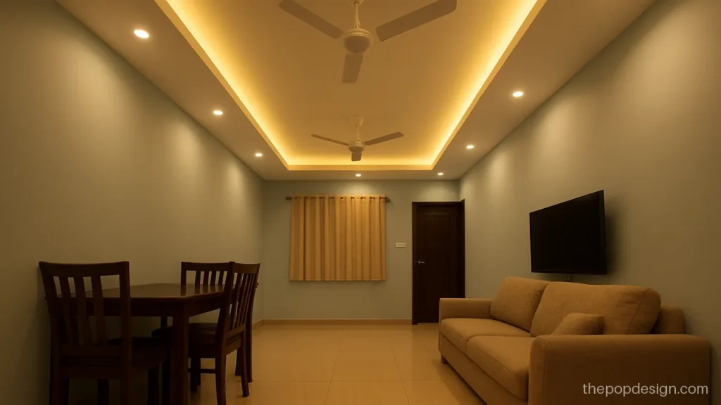12x15 hall pop design with fan pair in a long centre strip