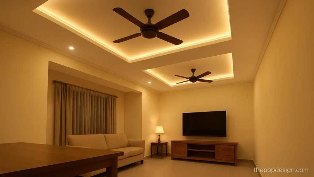 14x14 pop design plus minus ceiling with two fans