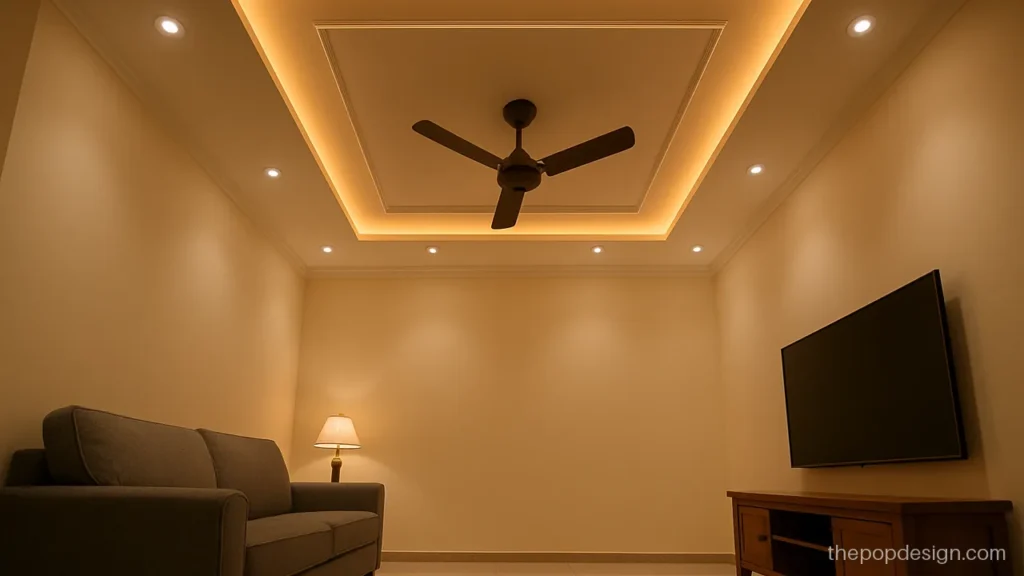 Pop design for hall 12x14 with fan inside a two step frame