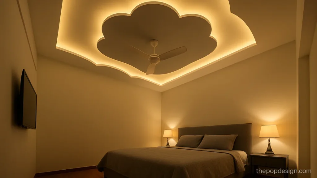 Curve pop design with a soft cloud edge in a grey bedroom