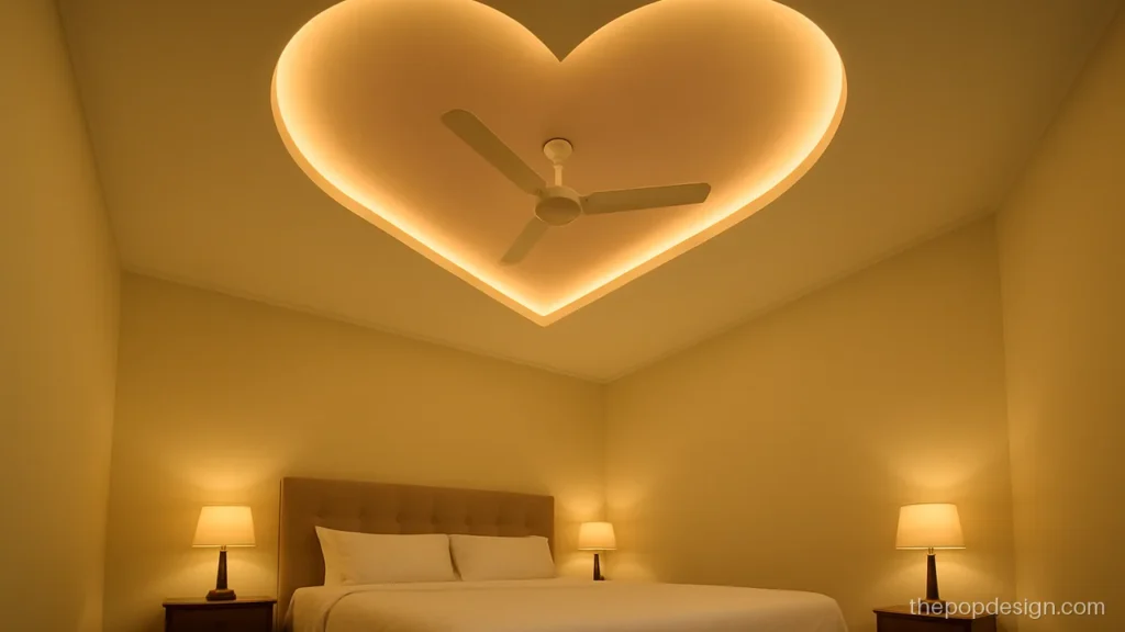 Pop romantic heart shaped ceiling design above a couple bed
