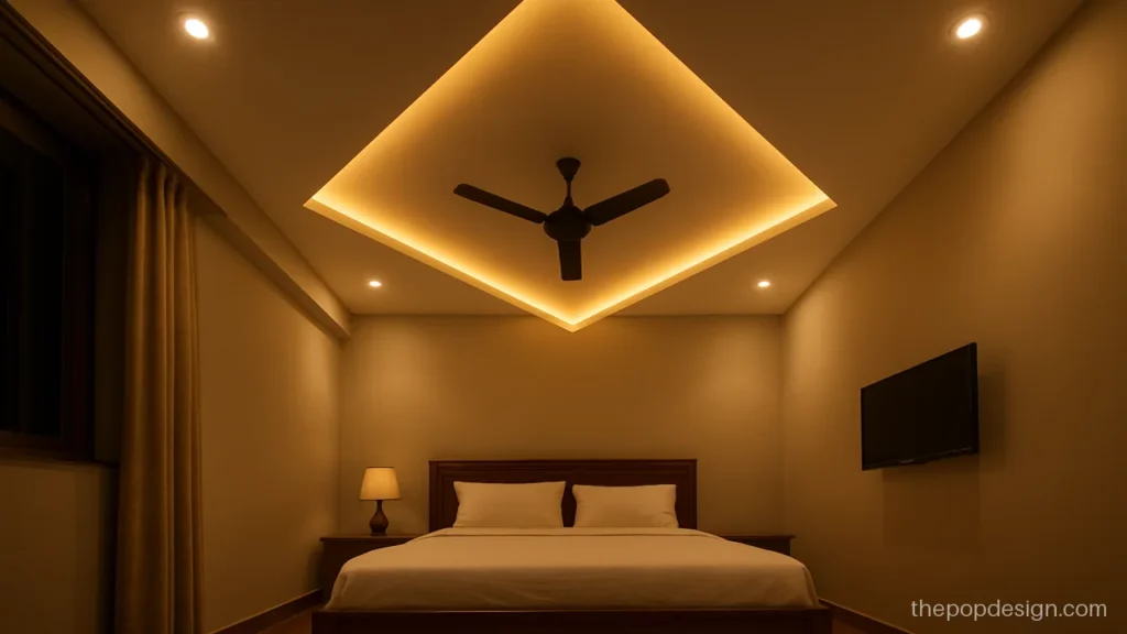 Pop square design turned at an angle as a diamond over a bed