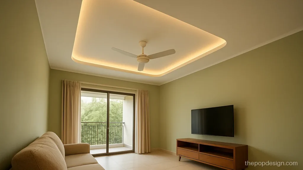 Simple hall POP design with soft curved corners on a single frame
