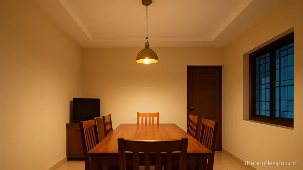 Simple L-shape POP border over a dining corner with a pendant light