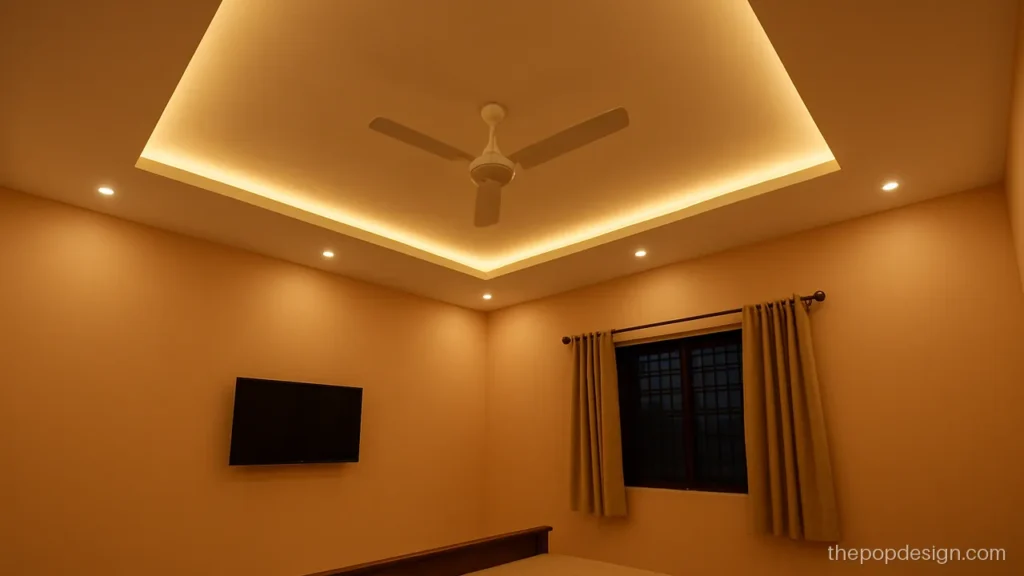 Pop ceiling design simple with a narrow white border and warm cove light