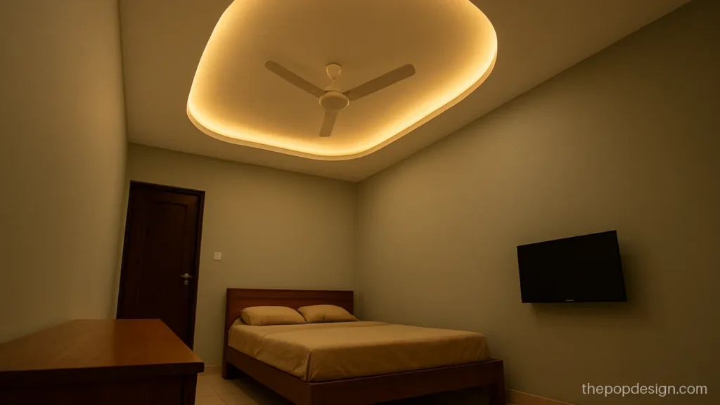 Simple pop design for room with an oval frame around one fan