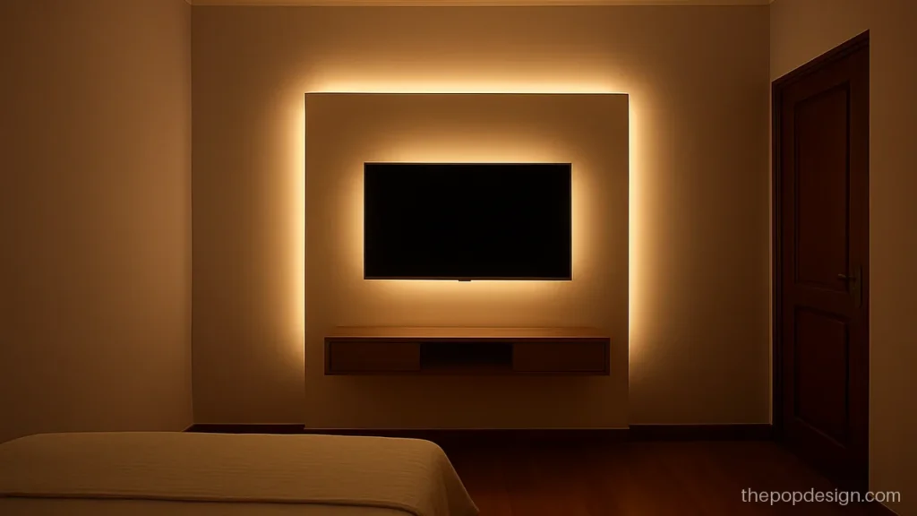 Simple pop design for tv wall in a bedroom with a slim frame